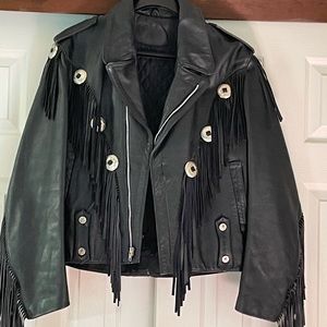 Custom women’s black leather motorcycle jacket